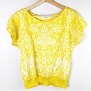 Yellow Dolman Short Sleeve Knit Sweater Damask